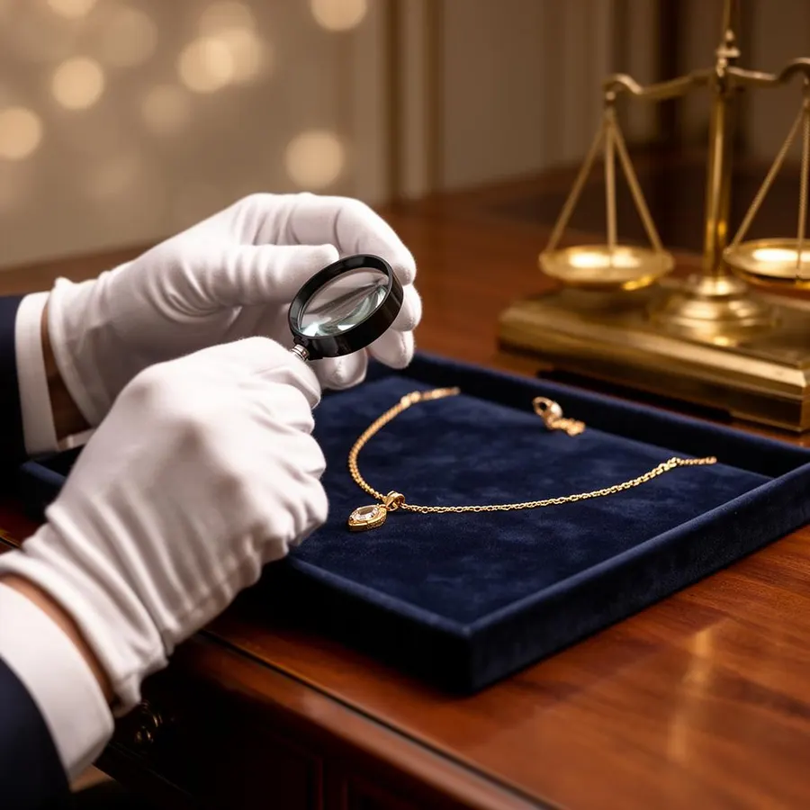 Expert taxeert gouden ketting met loep en weegschaal in Volendam