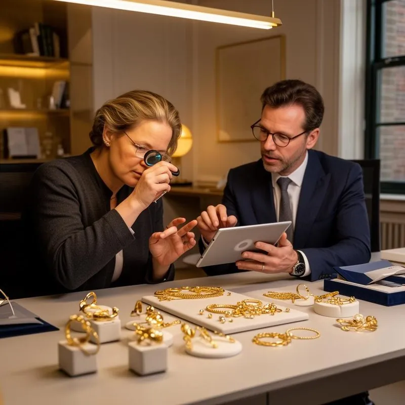 Edelmetaalspecialisten van Goud Inkoop Volendam beoordelen gouden sieraden — taxatieservice in regio Waterland